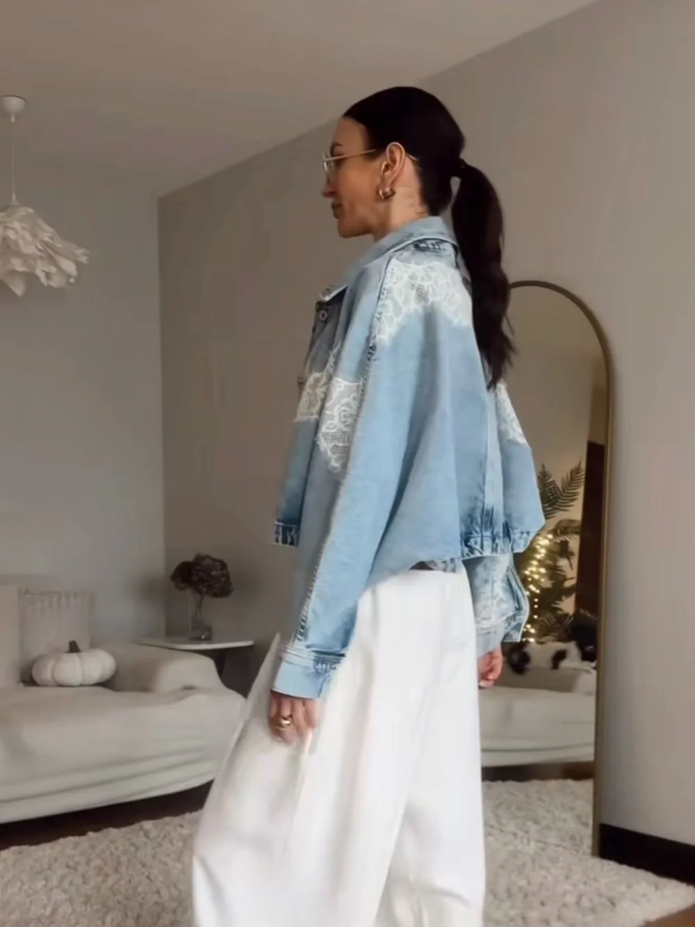 Zara Z1975 SHORT LACE DENIM JACKET SET - Picture 6 of 11